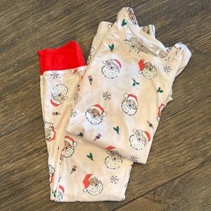 Santa Print Kids Pajamas - Cream and Red